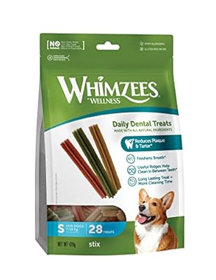 WHIMZEES By Wellness Stix, Natural and Grain-Free Dog Chews, Dog Dental Sticks for Small Breeds, 28 Pieces, Size S