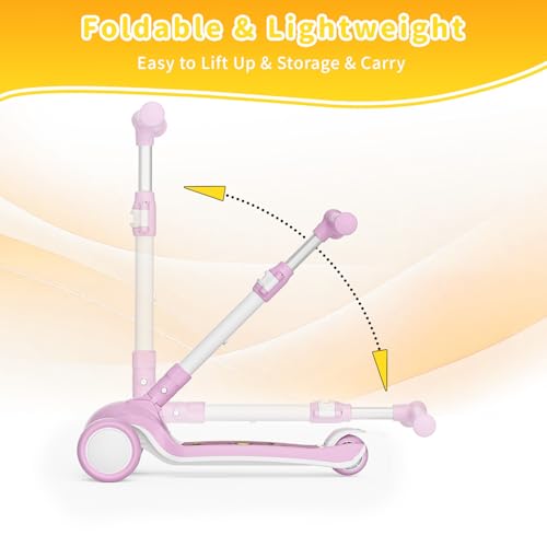 Image of SIMATE 3 Wheel Kick Scooter for Kids Ages 3-12, Light Up Wheels & 3 Adjustable Height Handlebars, Lean-to-Steer & Widen Anti-Slip Deck, Boys & Girls Gift