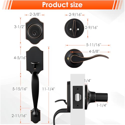 Image of Haidms Oil-Rubbed Bronze Front Door Handle and Deadbolt Set, Front Door Lock Set, Entry Door Locksets with Deadbolt Single Cylinder, Exterior Door Handle with Reversible Handle Lever