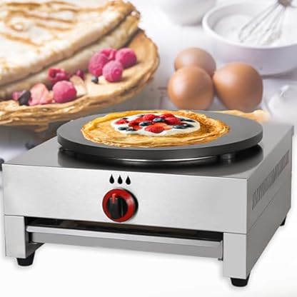 Naturalpowev Crêpe-Maker, kommerzieller Gas-Pfannkuchenbäcker mit 16-Zoll-Kochfläche, einstellbaren Temperatureinstellungen, Teigverteiler, Crêpe-Pfanne für Crêpes, Roti, Tortilla, Blintzes