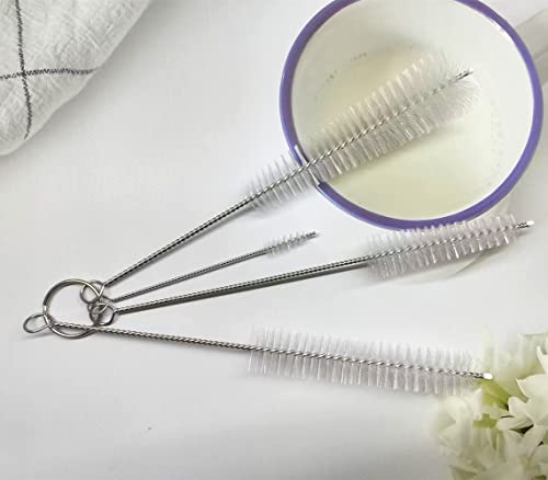 Image of 4 Pack Stainless Steel White Bristle Aquarium Tank Cleaning Brush, Nylon Long Fish Tank Tube Washing Brush Cleaner Clean Tool for Kitchen Sink, Glasses, Drinking Straws, Teapot Brush