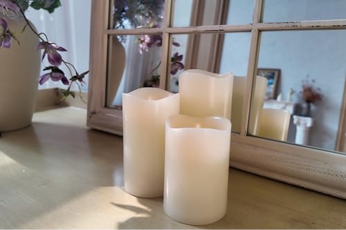Image of Flameless Pillar Candles Flickering with Remote Timer, Battery Operated LED Candles Up to 400 Hours, 3D Moving Flame Real Wax Candles. (Ivory with Invaginated top)