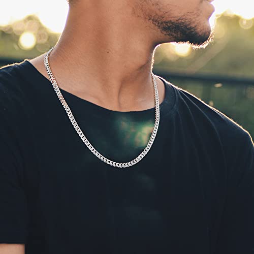 Sterling Silver Clasp Cuban Link Chain For Men, 16 Inch Sterling Silver Clasp Mens Chain Necklace Curb Chains For Men 7Mm Mens Silver Chain Necklace Mens Jewelry Cuban Link Chains For Mens Gifts #TOP1