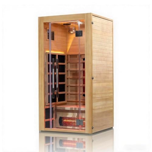 TaTalife Far-Infrared Home Sauna,1 Person Canadian Hemlock Indoor Sauna, 10 Min Warm-up, LED Reading Lamp, LCD Display-Control, Bluetooth Speakers with 8mm Tempered Glass Door