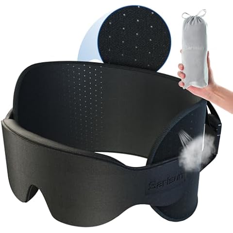 SARISUN Travel Pillow for Airplanes, Breathable Airplane Pillow, Airplane Head Strap with Eye Mask for Sleeping, Travel Neck Pillow for Long Flight, Car Road Trip, 360° Support Headrest, Black Cover