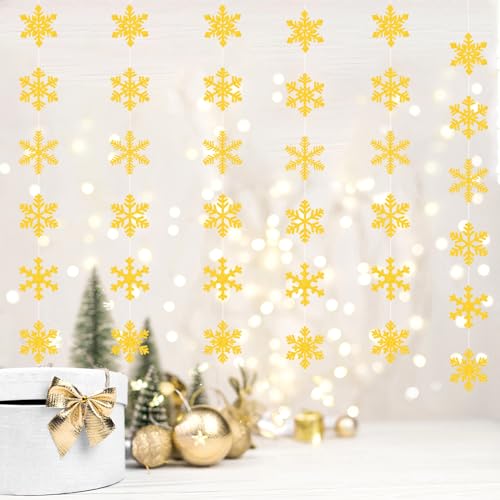 Image of Gold Snowflake-Snow Christmas Party-Decorations Garland - 6pcs Winter Girl Boy Birthday New Year Hanging Decoration Streamers Banner, Wonderland Party Supplies Decor Panduola