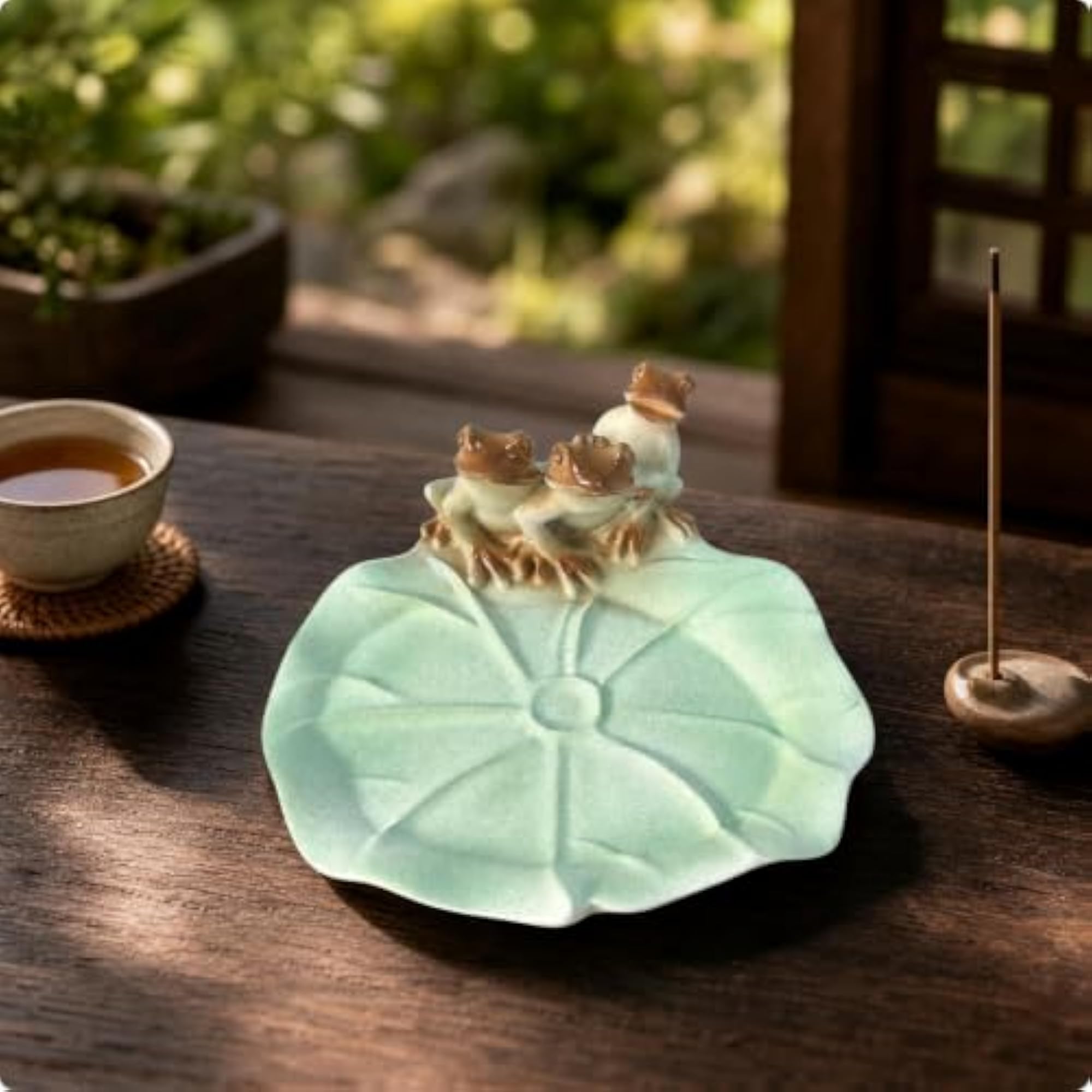 Leaf Dish with Frog Figures