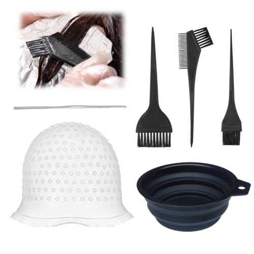 YAZWUR Set de 6 piezas de gorros de silicona para teñir el cabello, DIY coloración de cabello, ideal para uso en casa y en salón (negro)