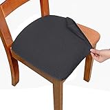 Melaluxe Stretch Dining Room Chair Seat Covers, Removable Washable Jacquard Anti-Dust Upholstered Kitchen Chair Seat Cushion Slipcovers (Dark Grey,Pack of 4)