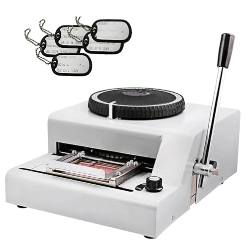 HTDRE 72-Character Manual Dog Tag Embosser, Stamping Machine with 30 Aluminum Tags, Adjustable Spacing for PVC Cards & ID Badges