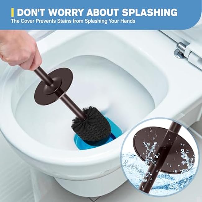 UPTRONIC Toilet Brush, Aluminum Alloy Toilet Brush and Holder Set with Extra Long Handle Durable Bristles Toilet Bowl Brush and Covered Holder for Toilet Scrubber for Bathroom Cleaning