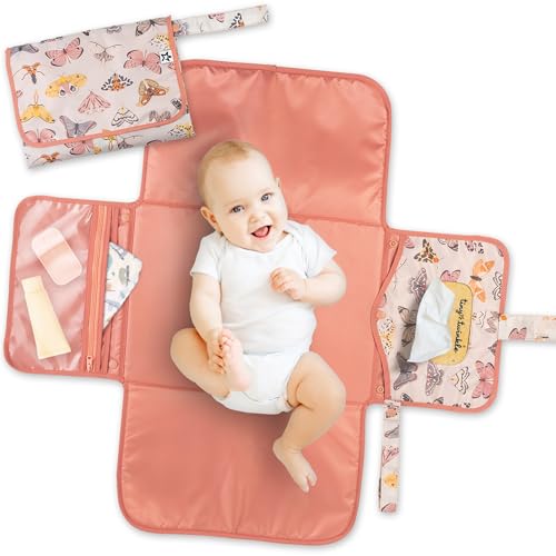 Image of Tiny Twinkle Portable Diaper Changing Pad | Waterproof, Wipeable & Compact Baby Changing Pad for Travel | Smart Wipes Pocket & Organized Storage| Newborn Shower Gift (Flutter)