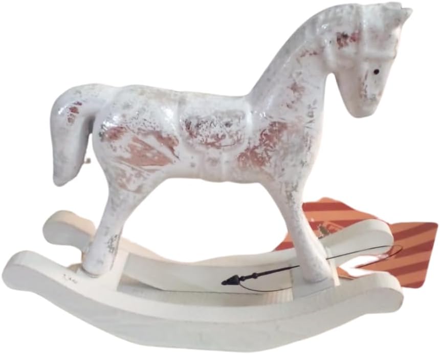 1pc Merry Christmas Rocking Horse Decoration, Christmas Wood Rocking Horse Christmas, Wooden Hanging Gift, Rocking Horse Wood Toy for Kids, Rocking Horse Wooden (White-Silver)