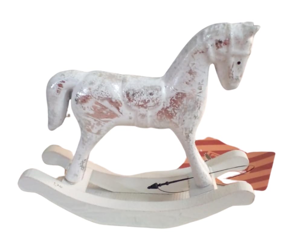 1pc Merry Christmas Rocking Horse Decoration, Christmas Wood Rocking Horse Christmas, Wooden Hanging Gift, Rocking Horse Wood Toy for Kids, Rocking Horse Wooden (White-Silver)