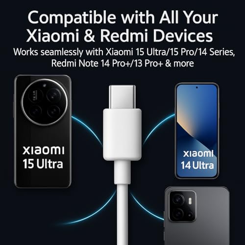 Image of Redmi 22.5W Quick 3.3ft Type C 3A Fast charging cable|480Mbps High speed Data Transfer Compatible with Mi, Redmi 15 Ultra /15 /Note 14 Pro+ /14 /14C /13 /12 /A5 / Poco Android Phone Laptop, White