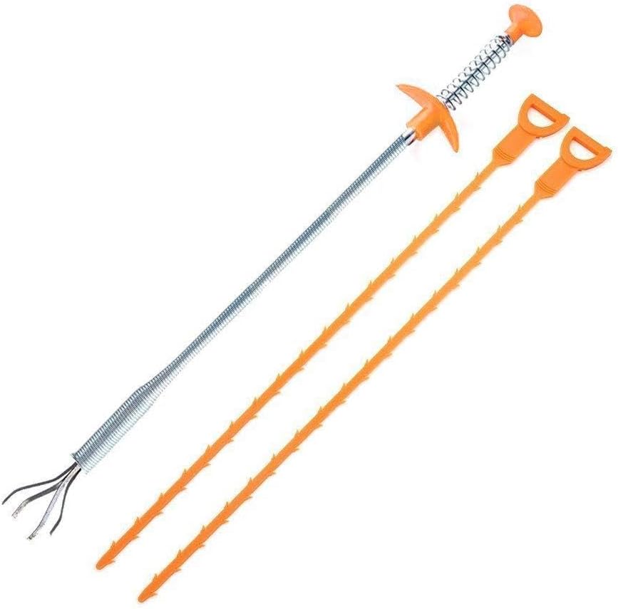 Drian Clog Remover , Junan Snack Drain Clog Cleaning tool (2 Pack Yellow +1Pack Drain Relief Tool)