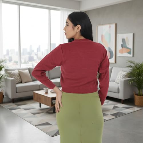 Image of Women Winter Wear V-Neck Full Sleeves Regular Fit Woollen Blouse