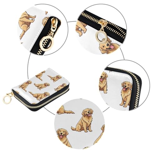 Cute Golden Dogs White Wallets for Women Small Credit Card Protector RFID Blocking Minimalist Zipper Coin Purse with Key Ring4