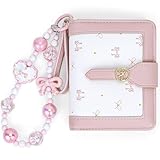 Farcauo Womens Wallet Cute Small Wallets for Women Pink Coquette Minimalist Ladies Purse with Key Chain Wallet Bow Design Mini Kawaii Coin Purse with ID Window