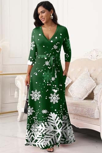 Image of FANDEE Plus Size Maxi Dress for Women Casual Summer Sundress V-Neck 3 /4 Sleeve