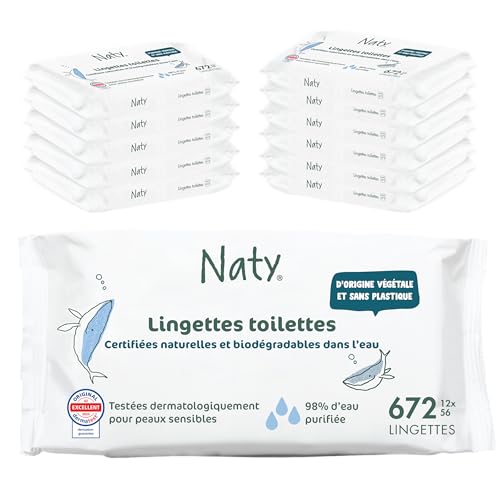 Naty Lingettes Bébé jetables dans les toilettes, 672 unités (12 paquets)