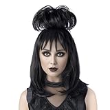 MUPUL Black Cosplay Wig With Bun,Bride Wigs For Costumes,Halloween Costume Wigs For Women