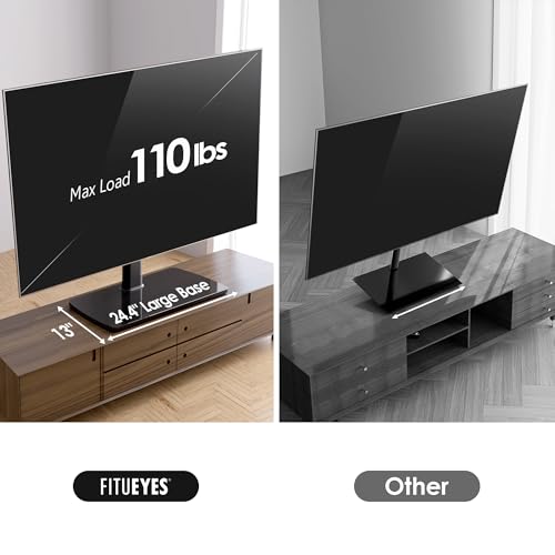Image of FITUEYES Universal TV Stand Mount for 43-80 85 inch TVs, Swivel Tall TV Mount Stand, Table Top TV Stand Base Replacement, Height Adjustable TV Table Stand, Glass Base, Max Holds 110lbs