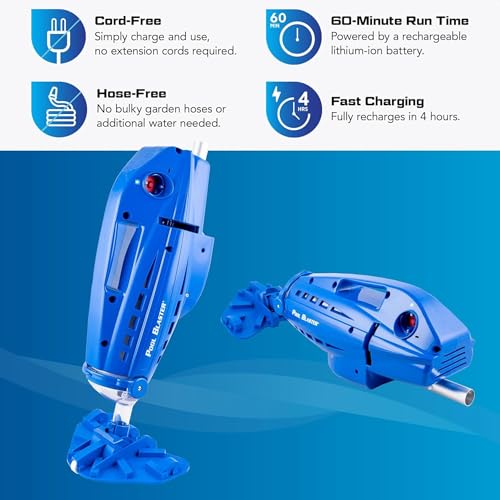 POOL BLASTER Millennium Cordless Pool Vacuum for Above Ground Pools w/Pole Set, High Capacity, Strong Suction, Handheld Rechargeable Swimming Pool Vacuum for Inground Pools, Hoseless, by Water Tech