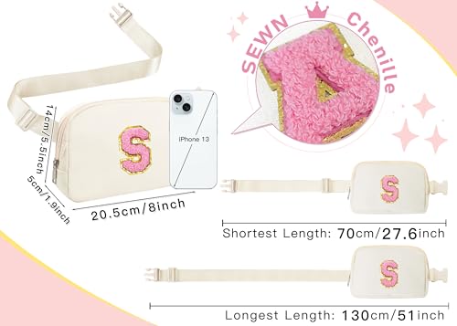 Image of COSHAYSOO Valentines Birthday Initial Gifts for Women Teen Girls 5 6 7 8 9 10 11 12 13 14 Year Old Ivory Fanny Pack for Girls Belt Bag Crossbody Travel Purse Unique Trendy Cute Stuff Chenille Letter S