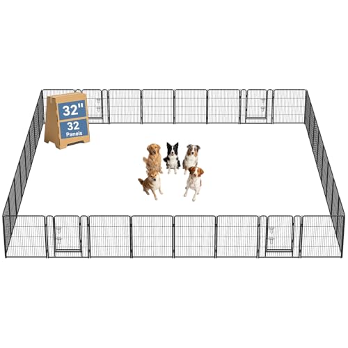 Image of DUMOS Dog Playpen 32 Inch 32 Panels Indoor Outdoor Metal Pet Fence | Foldable Dog Play Pen with Door, Portable Exercise, RV Camping, Puppy Small Medium Dogs