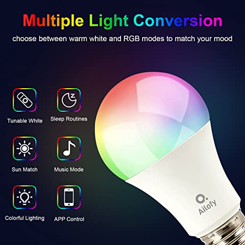 Ailofy 2 Pack Color Bulbs Kit And Smart Led Strip Lights 16.4Ft With App Control, Color Changing, Wi-Fi Light Work With Alexa And Google Home, Sync To Music, Light Kit For Bedroom, Living Room #TOP1