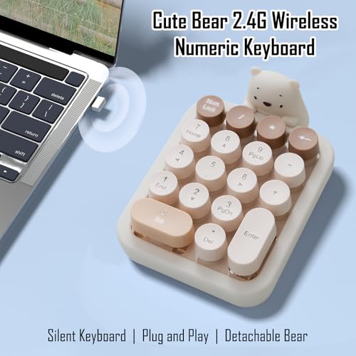 Cute Wireless Numeric Keypad with Silicone Bear, Colorful Round Keycaps, 2.4G USB Wireless Connection, Portable Financial Accounting Numpad Number Keyboard, Suitable for PC, Laptop (MilkTea) by Lomiluskr - Image 3