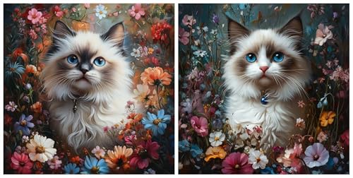 Diamond painting complet chat 2 pack | Kit broderie strass 90x90 cm