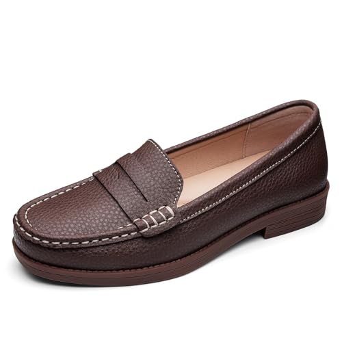 Freeberry Women's Comfortable Leather Penny Loafers Slip On Business Casual Dress Shoes Lightweight Office Work Flats Everyday Walking Shoes for Women, Coffee, 11 M US by Freeberry - Used condition - Image 3
