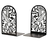 CNK Premium BookEnds - Heavy Duty Metal Book Stoppers for Home Office, Decorative Book Shelf Holders (Hummingbird Black)