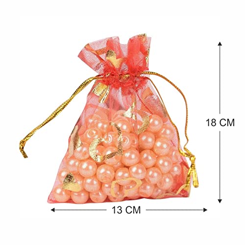 Image of Beingelegant - Small Size Potli Bag for Wedding, Puja Diwali Gift Printed Pouches, Gift Bags for Return Gifts Bags, Size : 13X18CM - Pack of 25