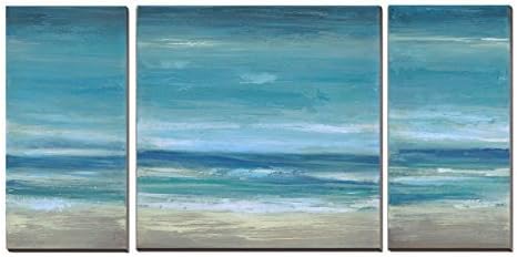 3Hdeko - Ocean Wall Art Abstract Beach Pictures Coastal Wall Decor Modern 3 Pieces Teal Blue Seascape Painting for Home Living Room Bedroom Bathroom, Canvas Prints, Ready to Hang