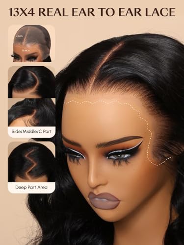 Image of Beauty Forever Glueless Frontal Wig - Pre Cut Lace Front Wigs Body Wave Human Hair - 13x4, 150% Density, 18 Inch
