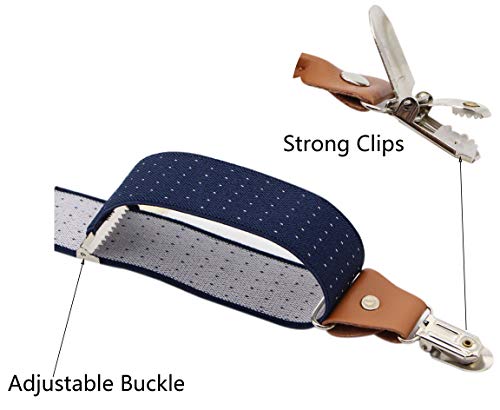 Timiot Men’s Y-Back 4 Metal Clip Elastic Wide Suspenders Perfect For Both Casual&Formal (Navy Polka Dot) #TOP3