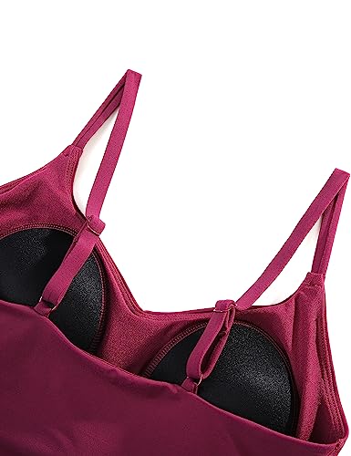 Image of CRZ YOGA V Shaped Longline Bikini Tops | Built-in Pads, A-D Cup, Cropped, Adjustable Spaghetti Straps, Swim, Bathing Suit for Women