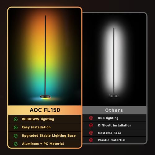 Image of AOC LED Floor Lamp, 2Packs RGBICWW Corner Floor Lamp with Glowing Base | App & Remote Control, 160 Million Colors, 68+ Scenes Color Changing, Ambient Lighting for Bedroom Living Room Home Office