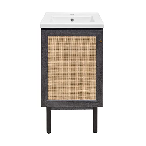 Image of Classe 18 inch Freestanding Bathroom Vanity in Black Oak with Sink Top