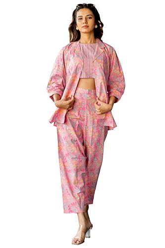 Image of MIRCHI FASHION Pure Cotton Kurta with Shrug Set | 3 Piece Cordset with Jacket & Pant | Ethnic Work Wear & Travel Wear Co-ord Set