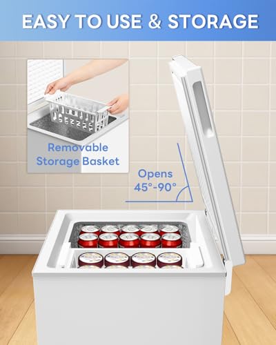 Image of Electactic 3.5 Cu. Ft Chest Freezer, Ultra-Low Temperature (-40F-12F), Small Deep Freezer with Removable Basket Free Standing Top open Door Perfect for Home Dorm, Office,Bar, Kitchen (WHITE)