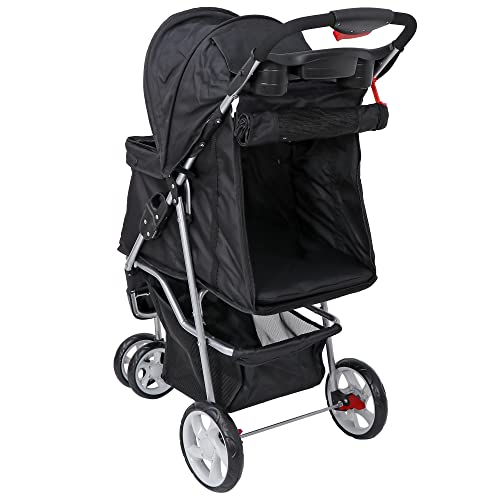 Foldable Pet Stroller for Cats and Dogs 3 Wheels Carrier Strolling Cart with Weather Cover, Storage Basket + Cup Holder - Image 4