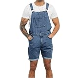 Nzwiluns Summer Short Overalls Denim Bib Shorts for Men Casual Loose Fit Walkshort Pockets Summer Distressed Jeans Jumpersuit