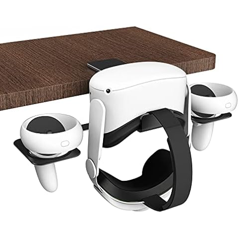 Dollox VR Stand VR Display Holder Under Desk Virtual Reality Headsets Metal Stand Storage Hook Universal Clamp on Desk Hanger Hooks for Oculus Quest 2/Quest/Rift S, HTC Vive Pro, PSVR 2 Cover
