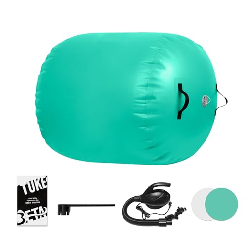 SWRORDAWN Air Roller Gymnastics Barrel Roller for Kids and Adults, 39.4" x 31.5" Back Handspring Trainer with Electric Pump for Home Practice Backyard Training Beach Workouts Park Sessions, Green