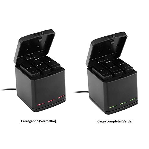Carregador Compatível com GoPro Hero 5 6 7 8 Black - Carregador Triplo + 2 Baterias Telesin