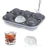 Trenect Ice Cube Tray Silicone Round Ice Cube Mold Reusable Sphere Ice Ball Maker 2.5 Inch Easy Release Circle Ice Cube Trays for Whiskey & Cocktails & Bourbon No Side Leakage Ice Ball Mold (Grey)